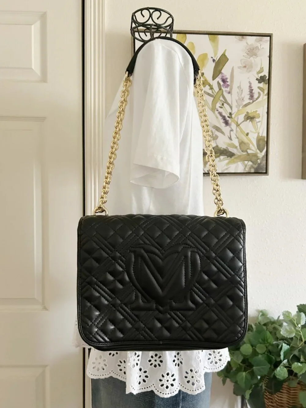 Love Moschino Black Quilted Shoulder Bag with Gold Chain